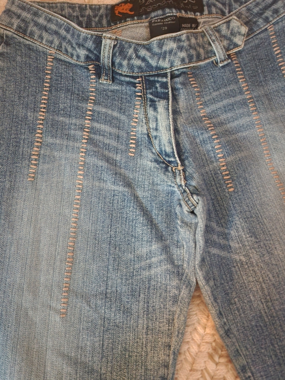 Vintage Parasuco Women’s Light Blue Big Stitch Embellished Flare Jeans